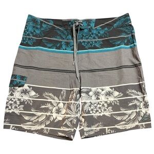 Trinity Gray and Blue Board Shorts with Floral Design